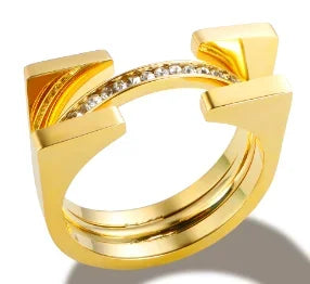 LuxeZircon 18K Gold Stainless Steel Ring