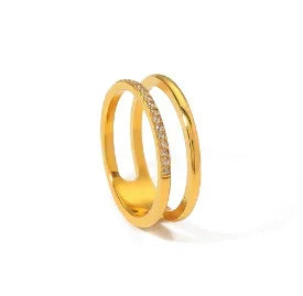 LuxeZircon 18K Gold Stainless Steel Ring