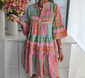FloralDrift Printed V-Neck Flare Dress