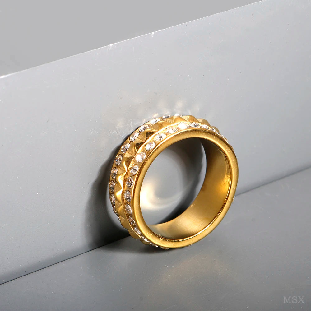 LuxeZircon 18K Gold Stainless Steel Ring