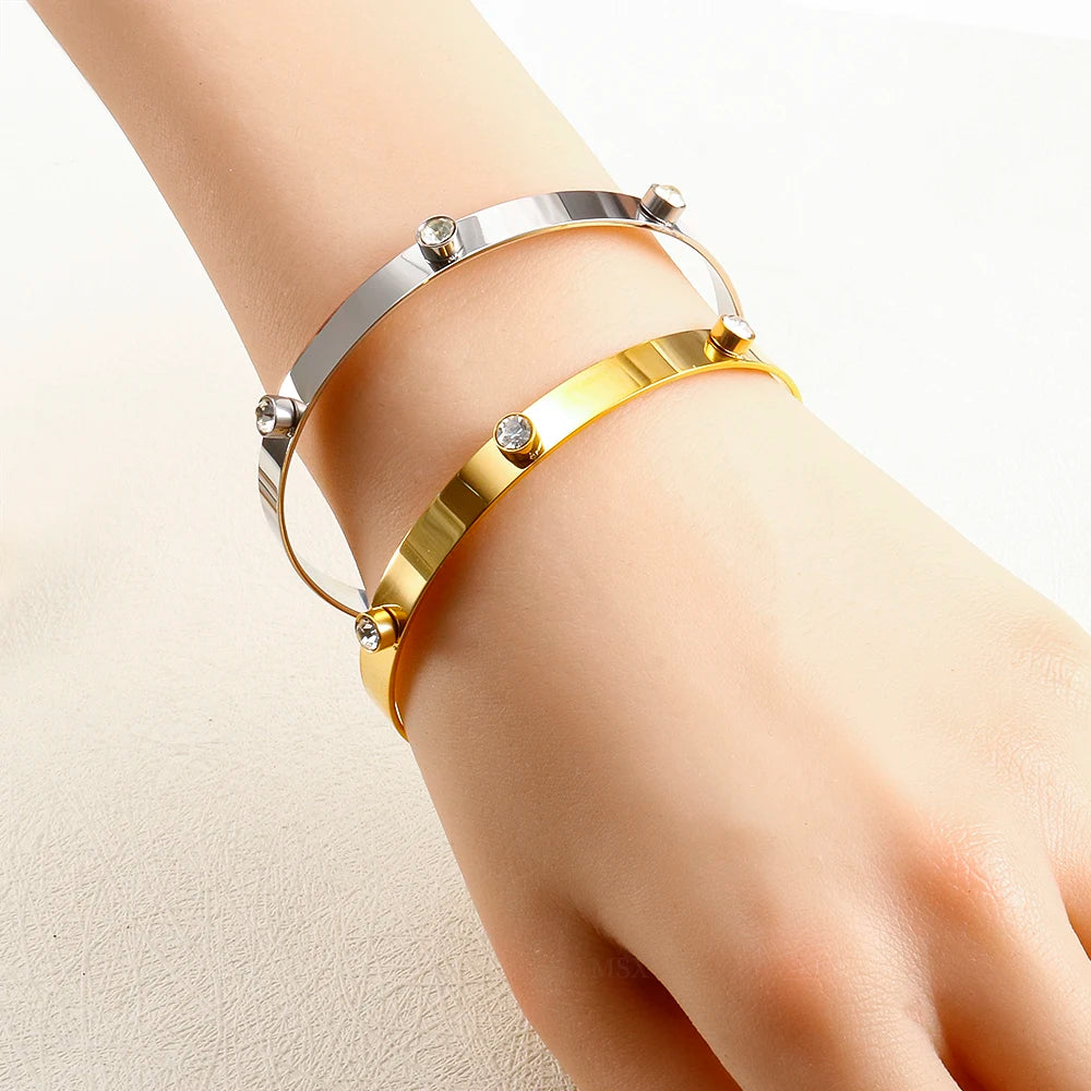 TriGlow Crystal Gold Cuff Bracelet