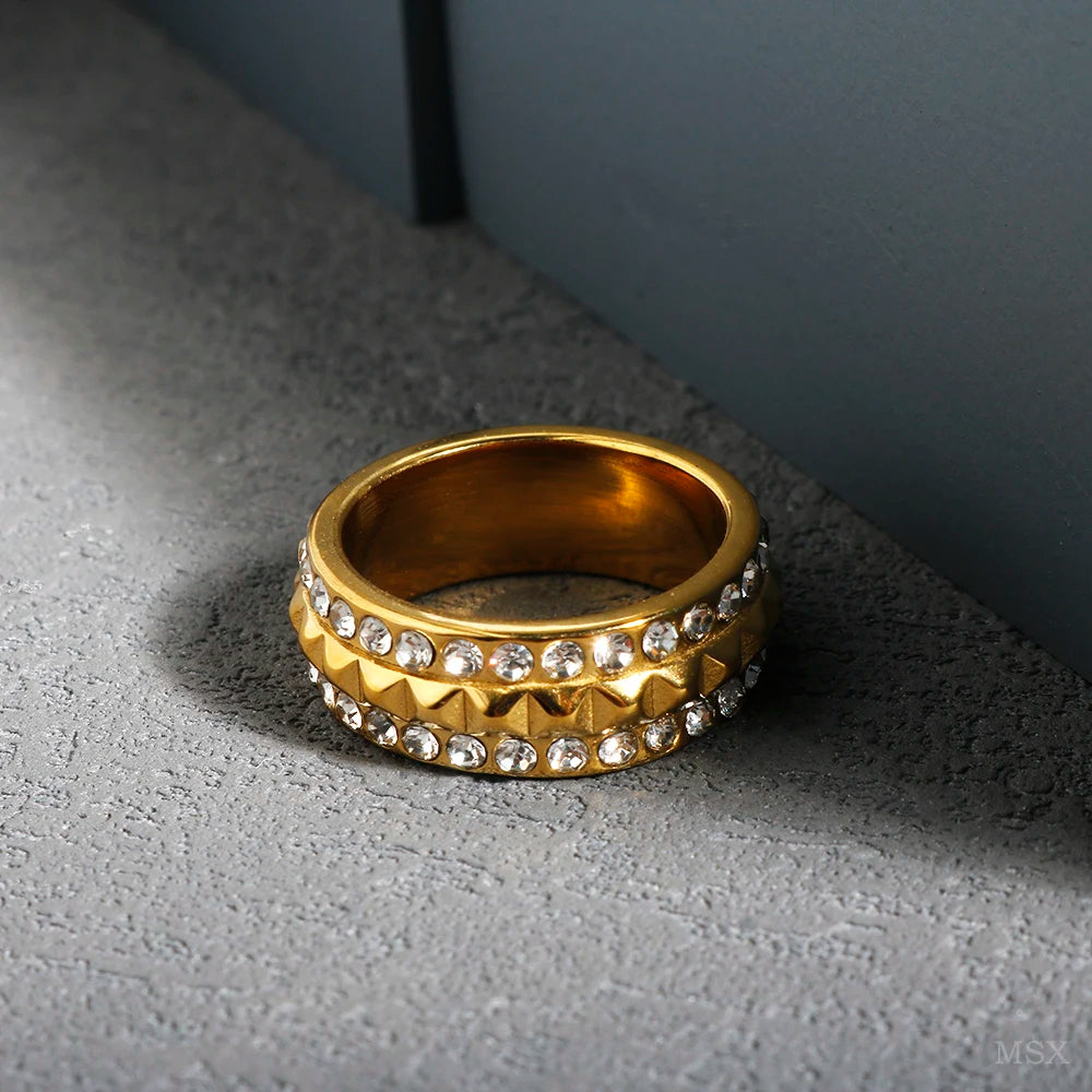 LuxeZircon 18K Gold Stainless Steel Ring