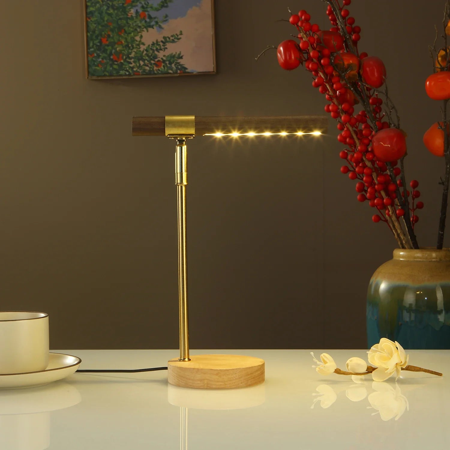 Wooden LED Table Lamp (USB, 180° Adjustable