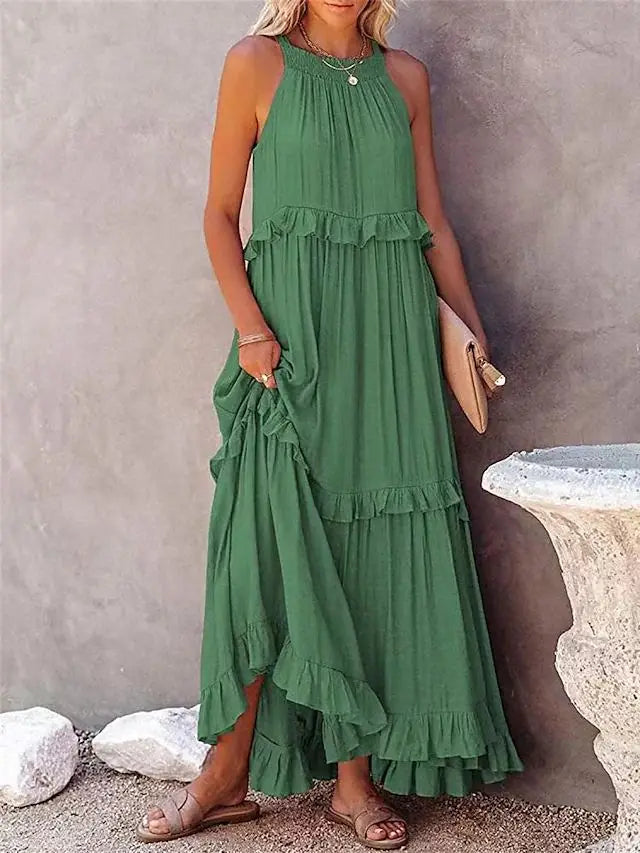 LotusFlow Boho Ruffle Ankle Dress, Women