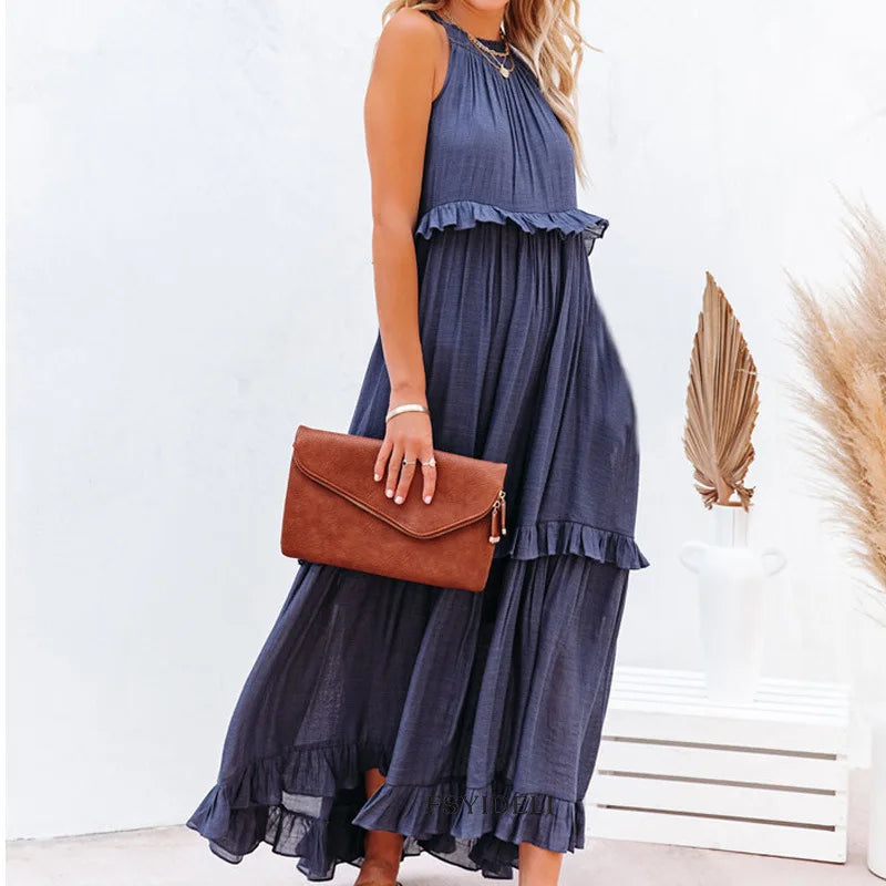 LotusFlow Boho Ruffle Ankle Dress, Women