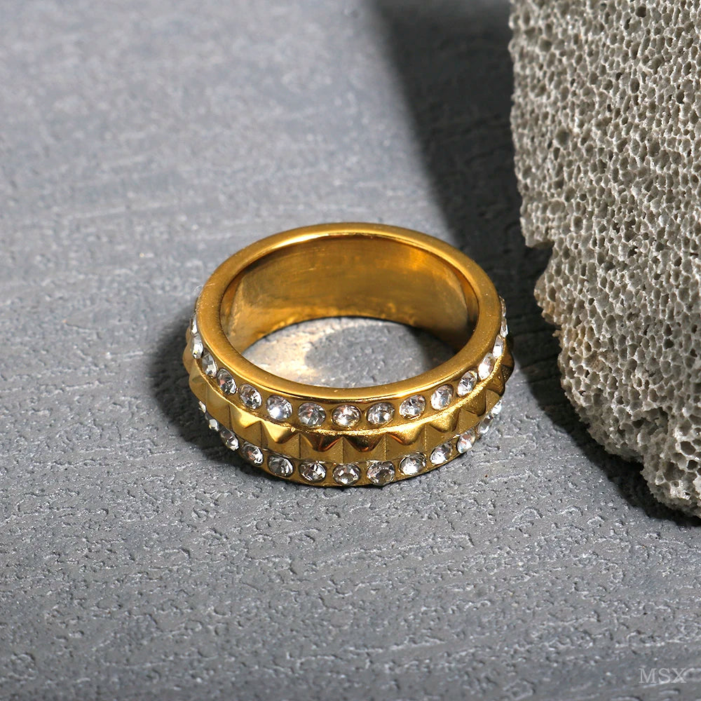 LuxeZircon 18K Gold Stainless Steel Ring