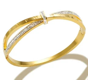 TriGlow Crystal Gold Cuff Bracelet