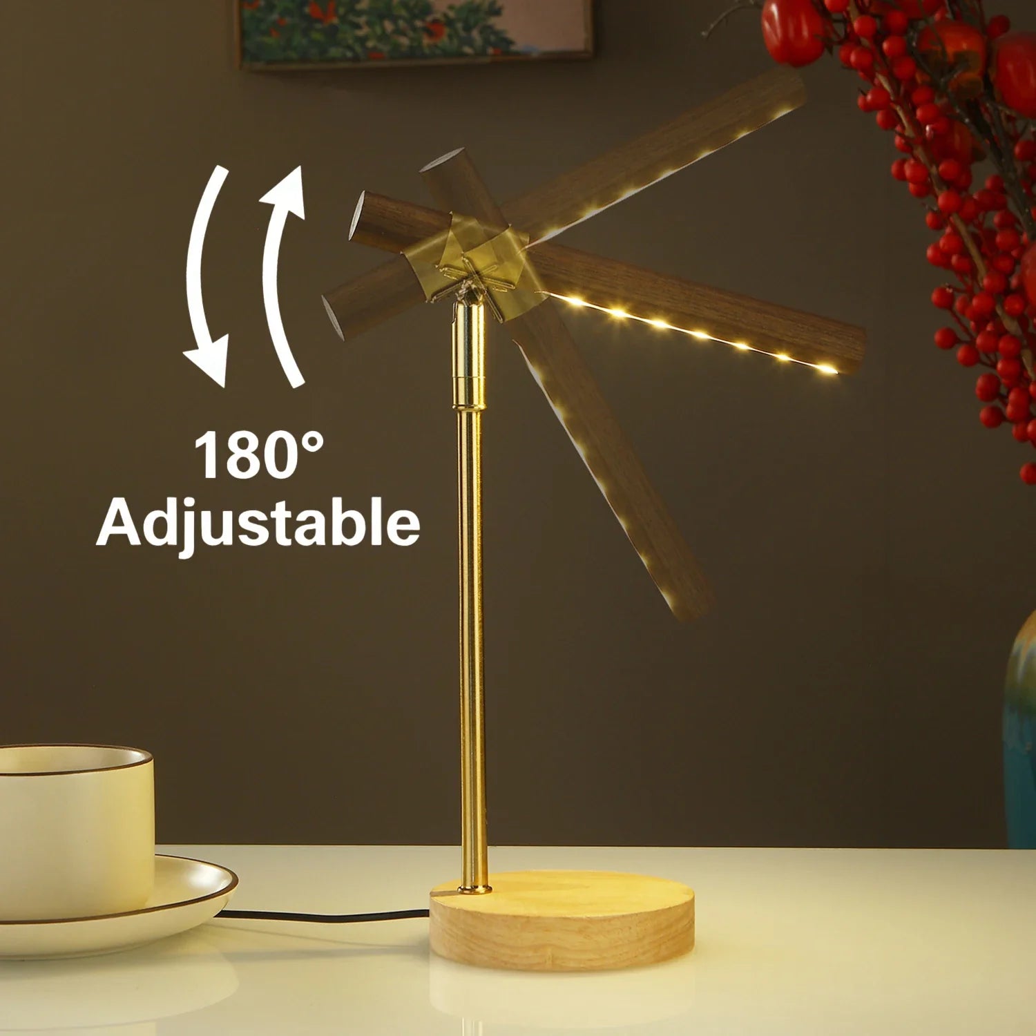 Wooden LED Table Lamp (USB, 180° Adjustable