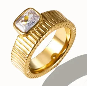LuxeZircon 18K Gold Stainless Steel Ring