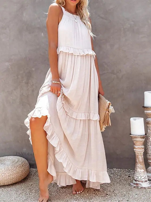 LotusFlow Boho Ruffle Ankle Dress, Women