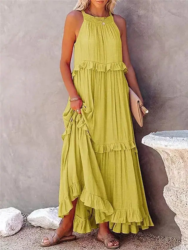 LotusFlow Boho Ruffle Ankle Dress, Women