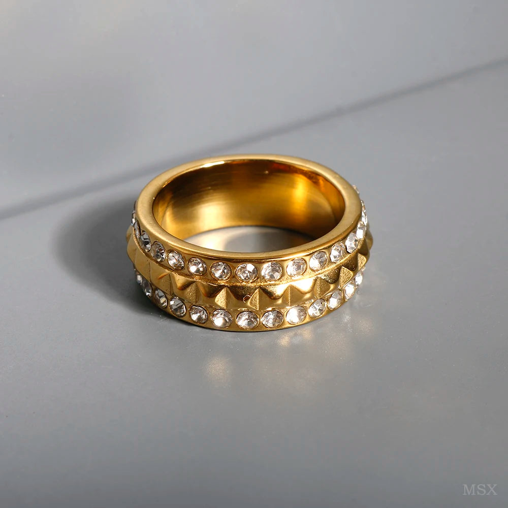 LuxeZircon 18K Gold Stainless Steel Ring