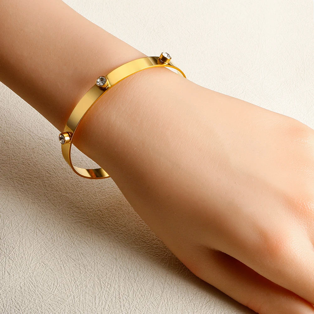 TriGlow Crystal Gold Cuff Bracelet