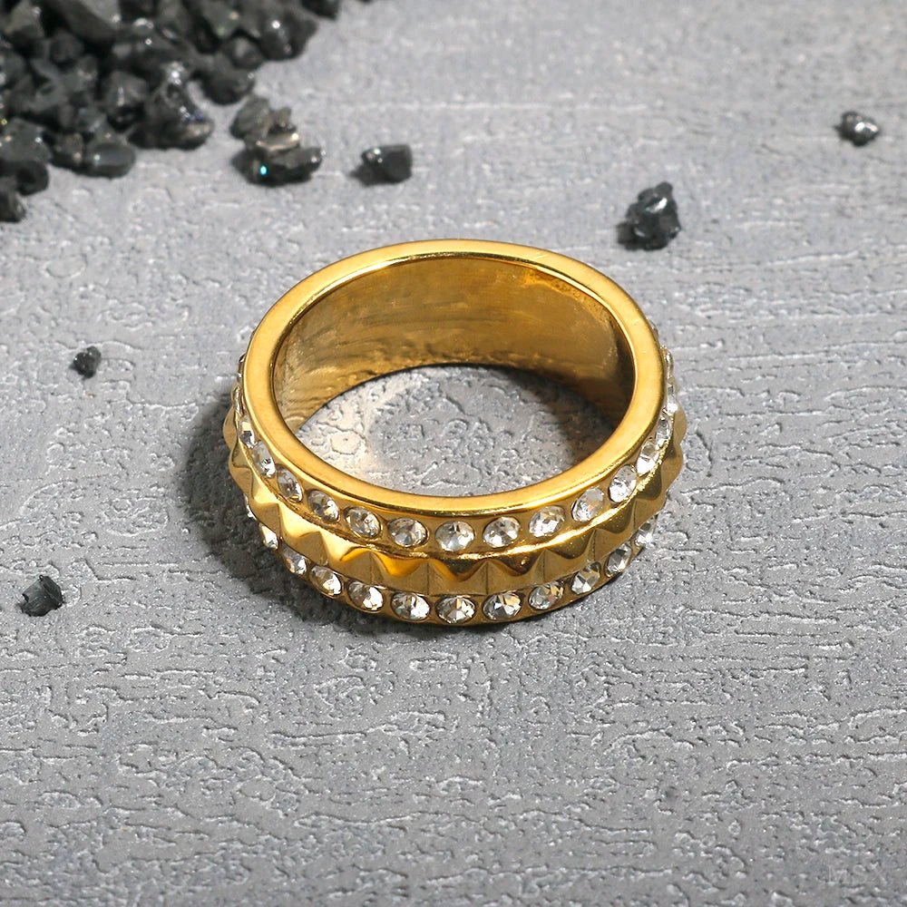 LuxeZircon 18K Gold Stainless Steel Ring
