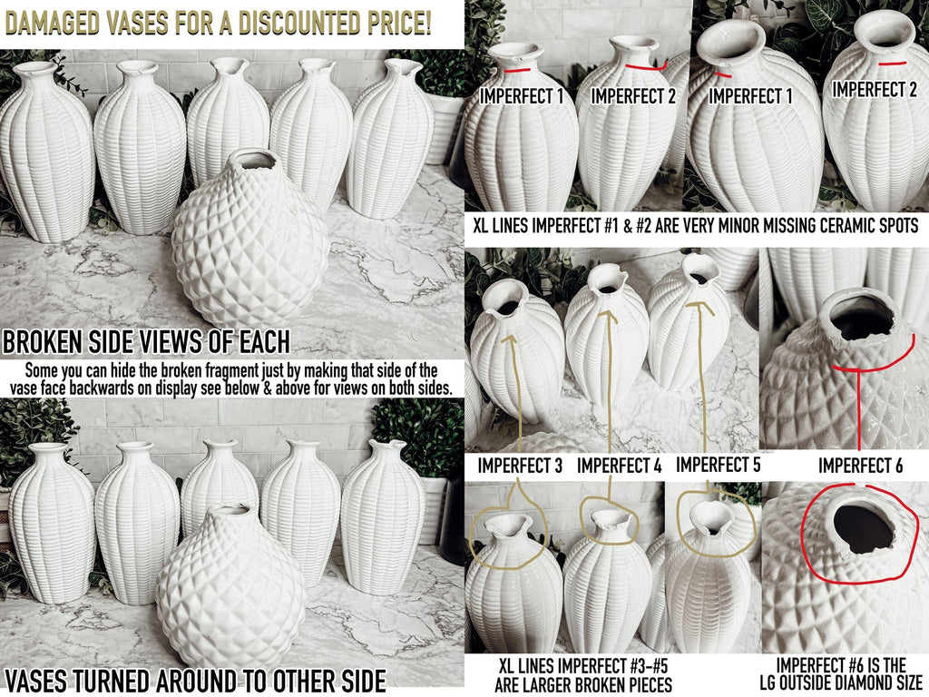 Imperfect Whitney Vases Slightly Damaged Discounted Ceramic Tabletop Vases