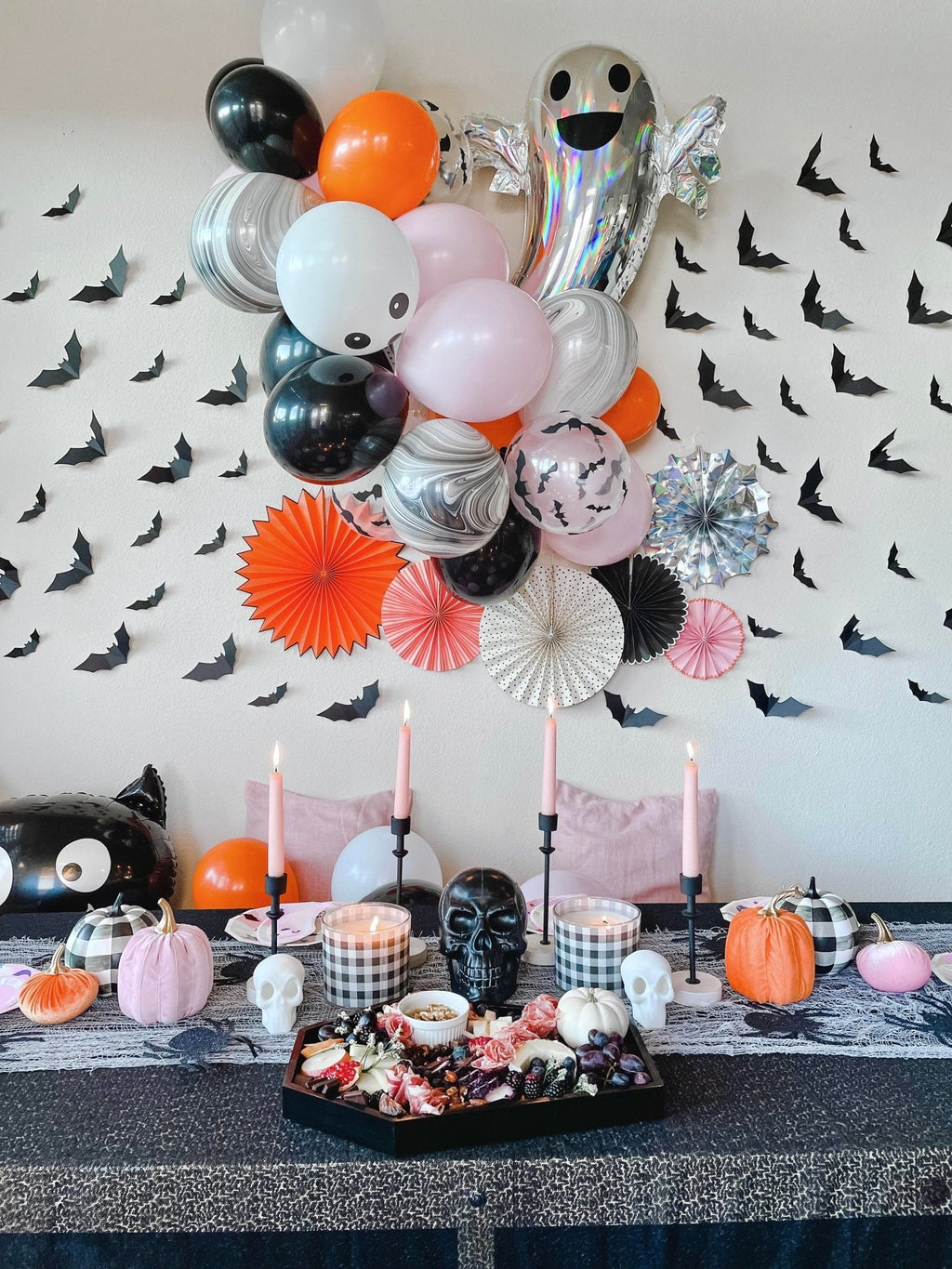 Pink and black Halloween balloon garland kit